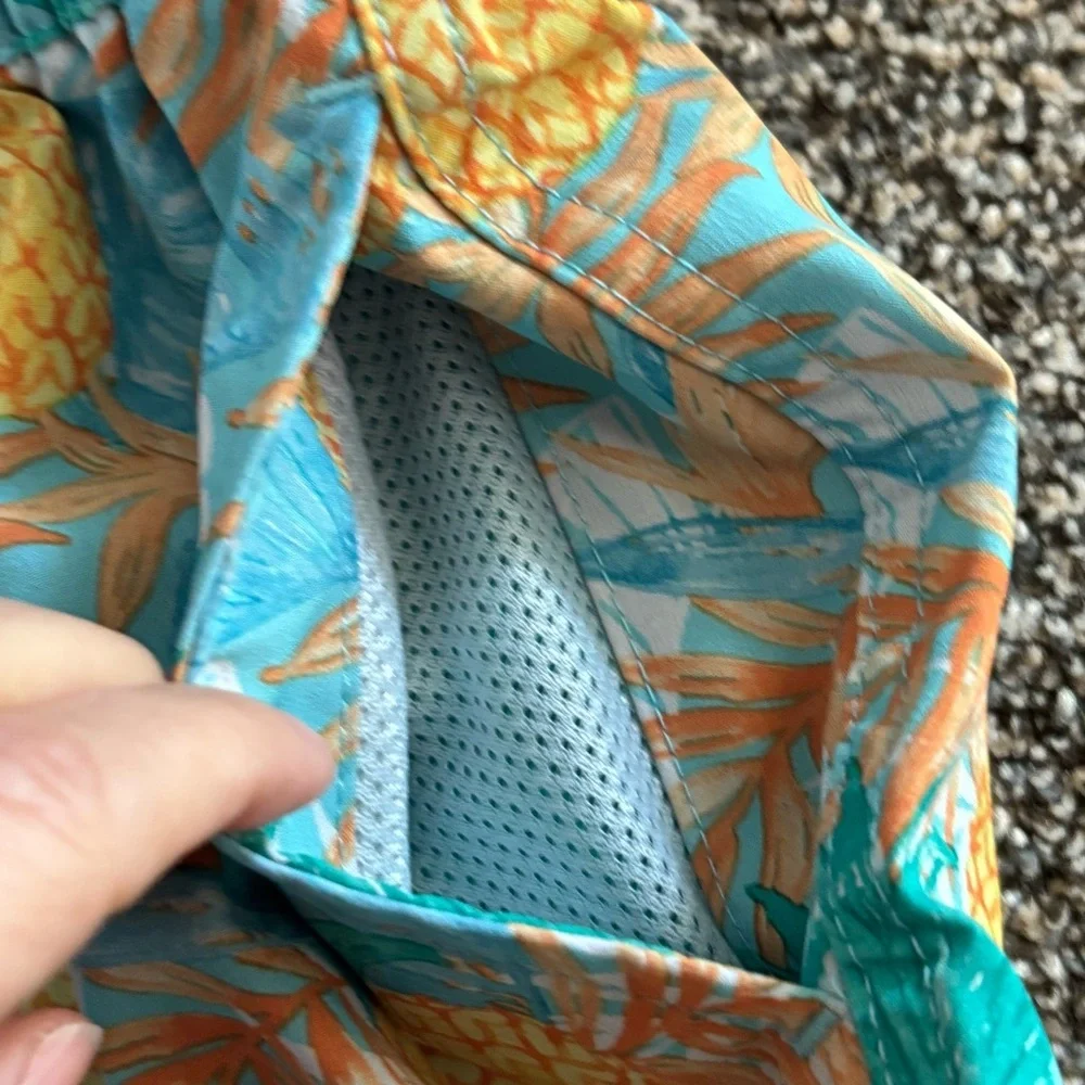 Pineapple Print Swim Trunks - Aqua/Yellow Boy’s Size 6-7